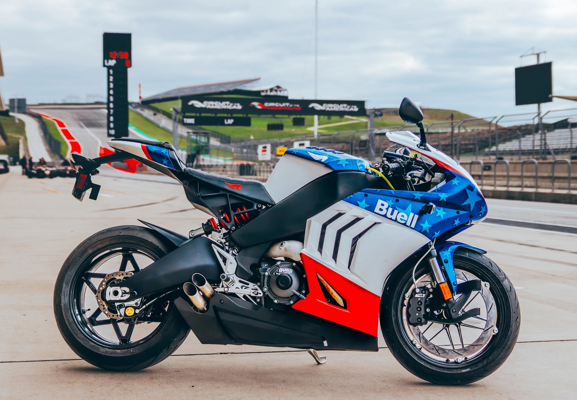 A side view of a motorcycle.