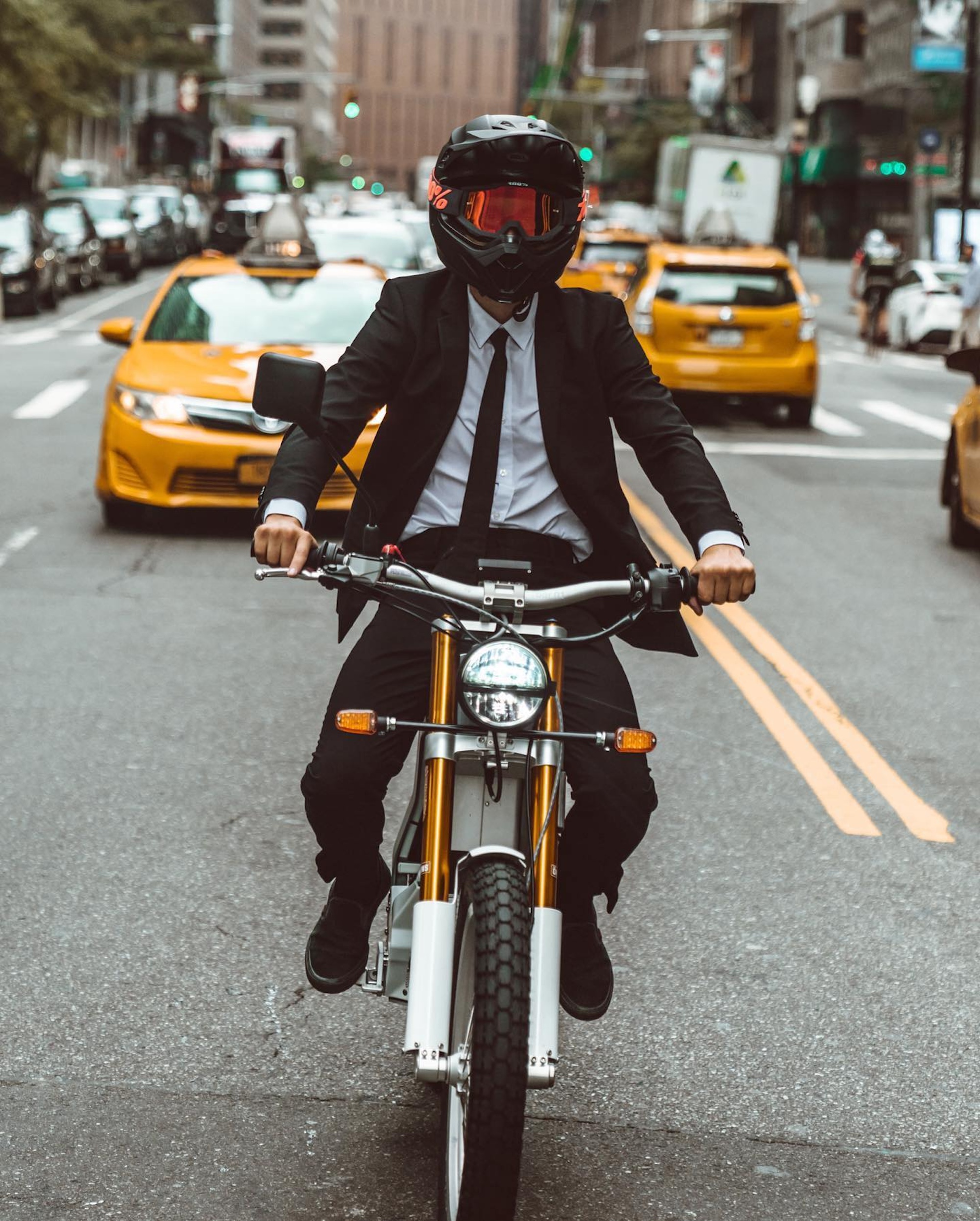 A rider on an electric motorcycle.