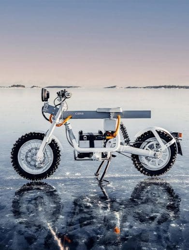 An electric motorcycle on ice.
