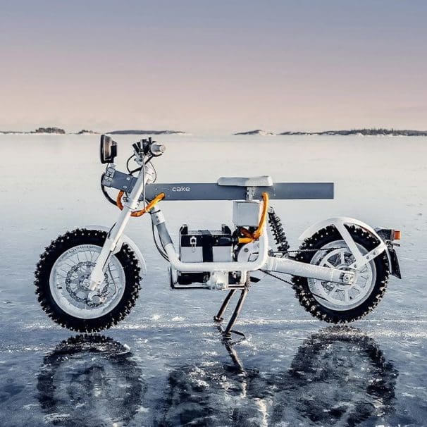 An electric motorcycle on ice.