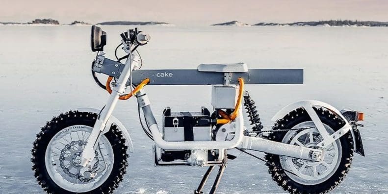 An electric motorcycle on ice.