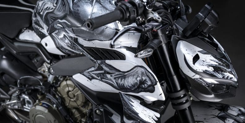 A close up of a customized motorcycle.