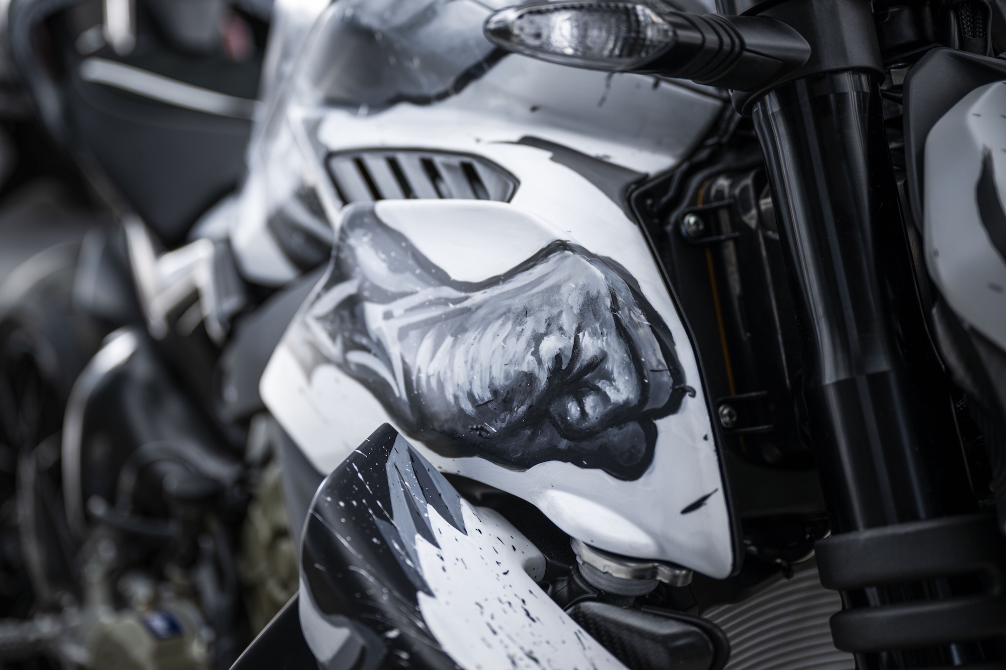 A close up of a customized motorcycle.