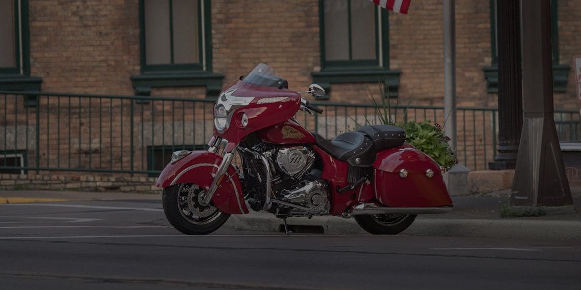 A side view of a bagger motorcycle.