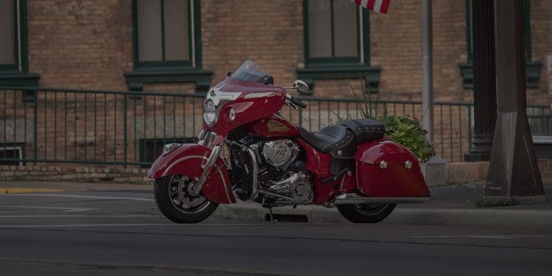 A side view of a bagger motorcycle.
