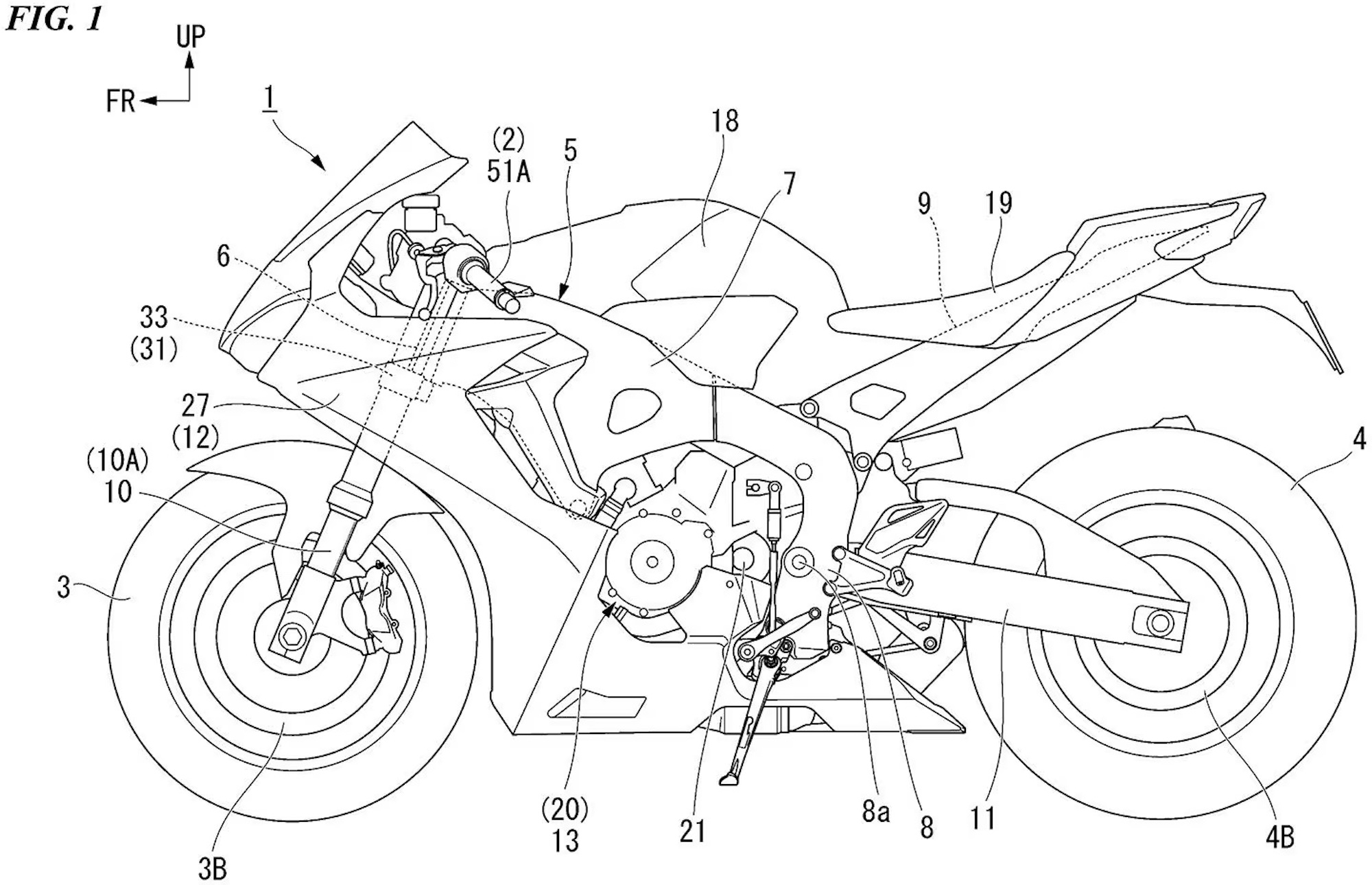 A side view of a bike in a blueprint. 