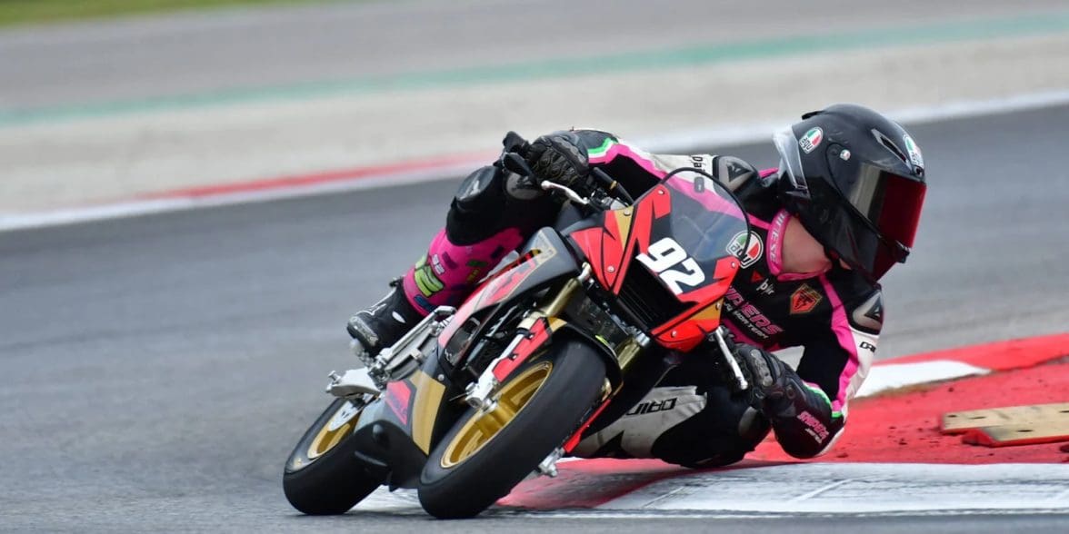 A rider on an Ohvale minibike.