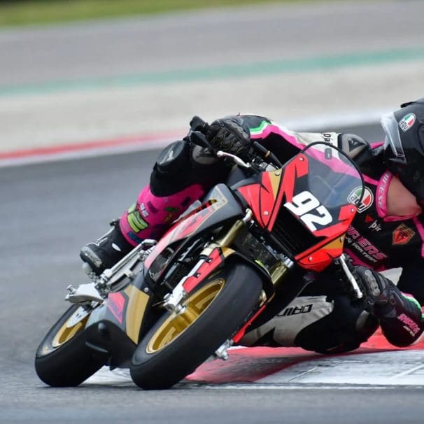 A rider on an Ohvale minibike.