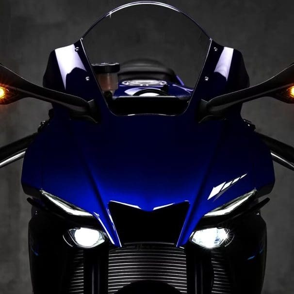 The front of a Yamaha motorcycle.