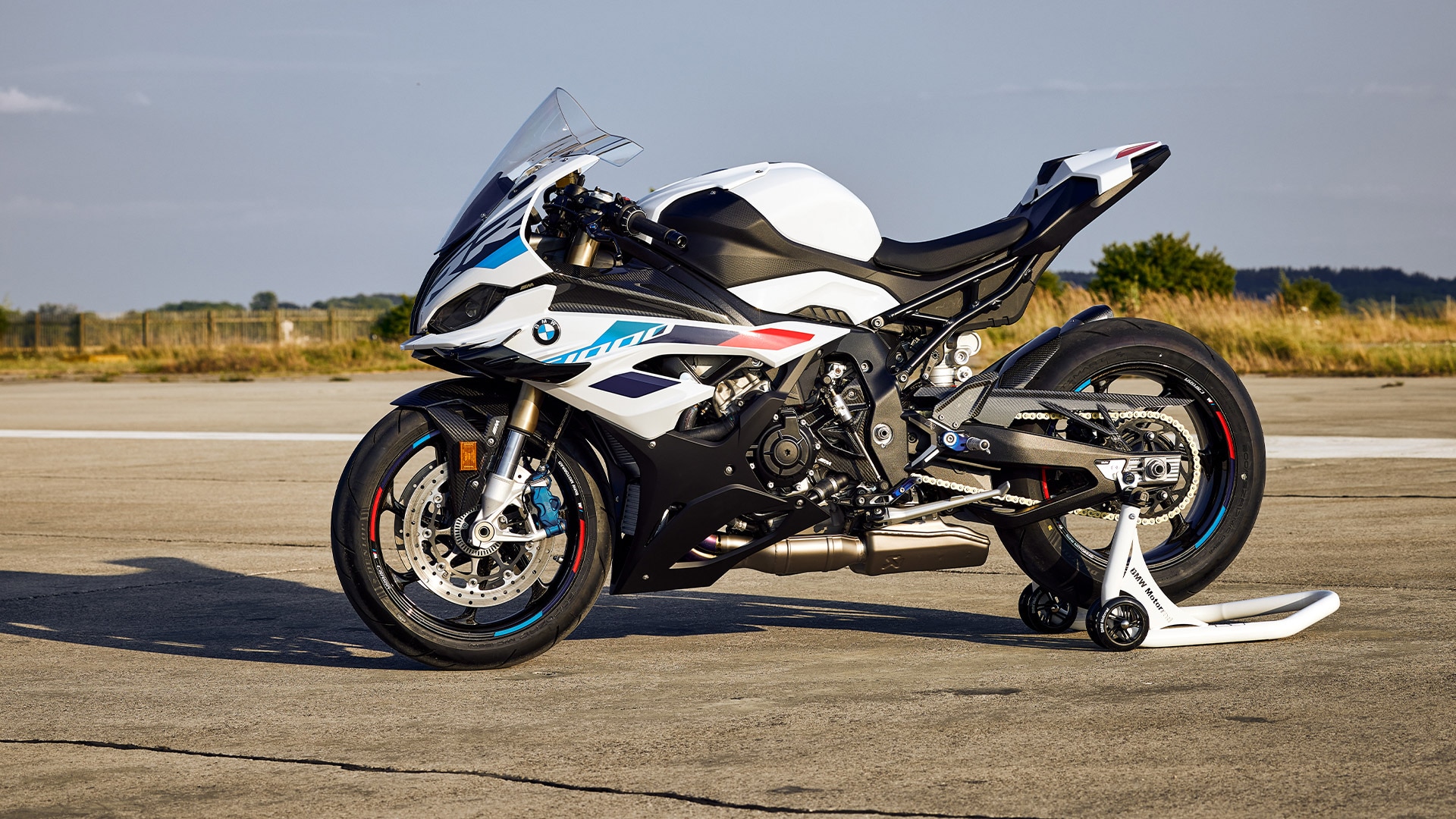 A supersport BMW motorcycle. 