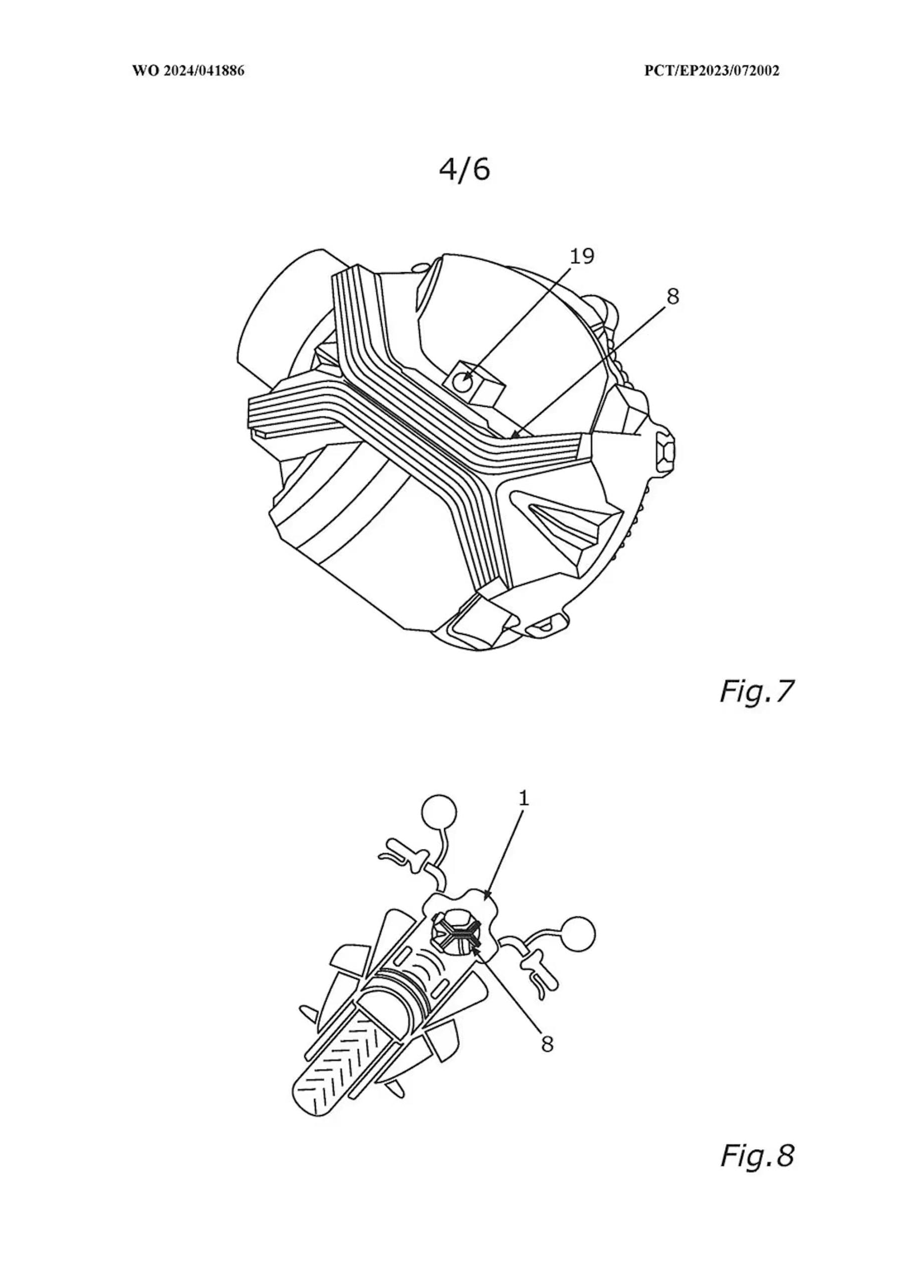 Blueprints of an adaptive motorcycle headlight using gimbal technology.