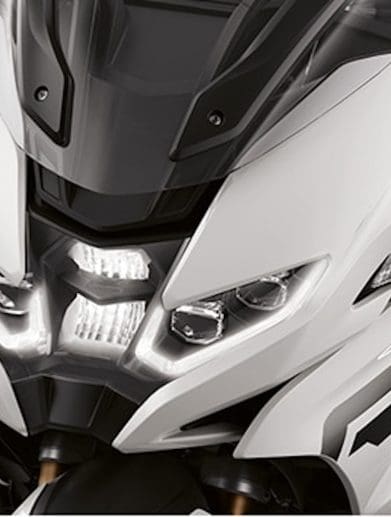 The headlight of a BMW motorcycle.