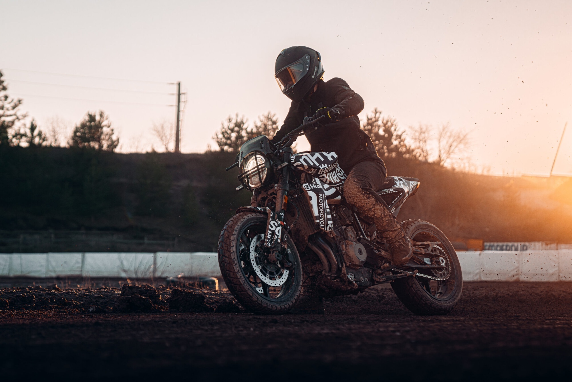 A motorcyclist riding a prototype Svartpilen 801.