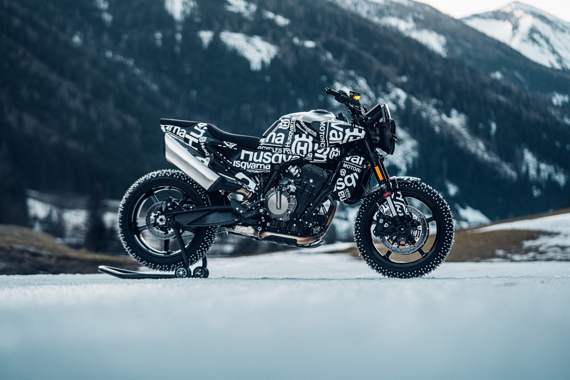 A prototype motorcycle on ice.