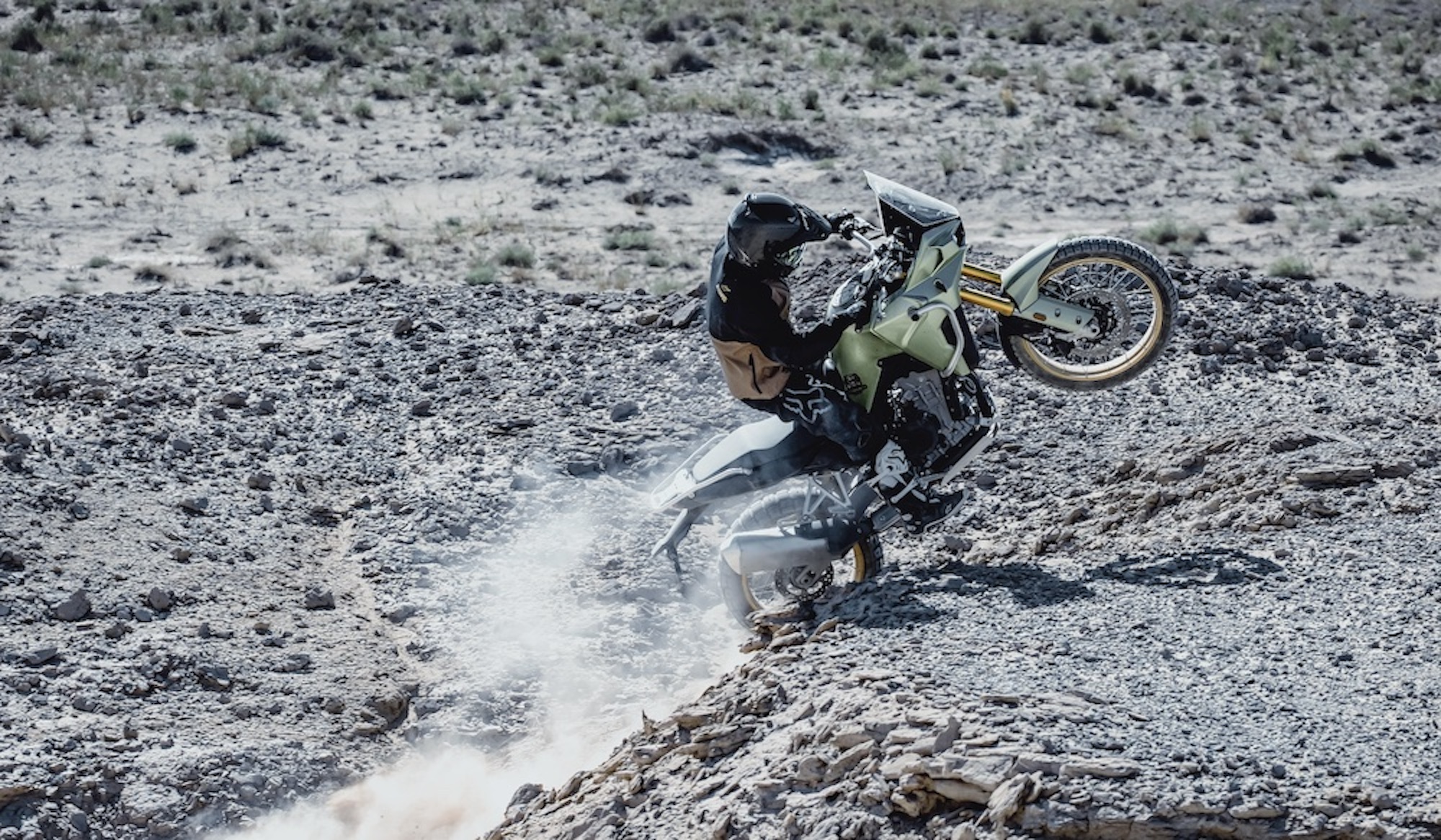 A motorcyclist on an adventure bike.