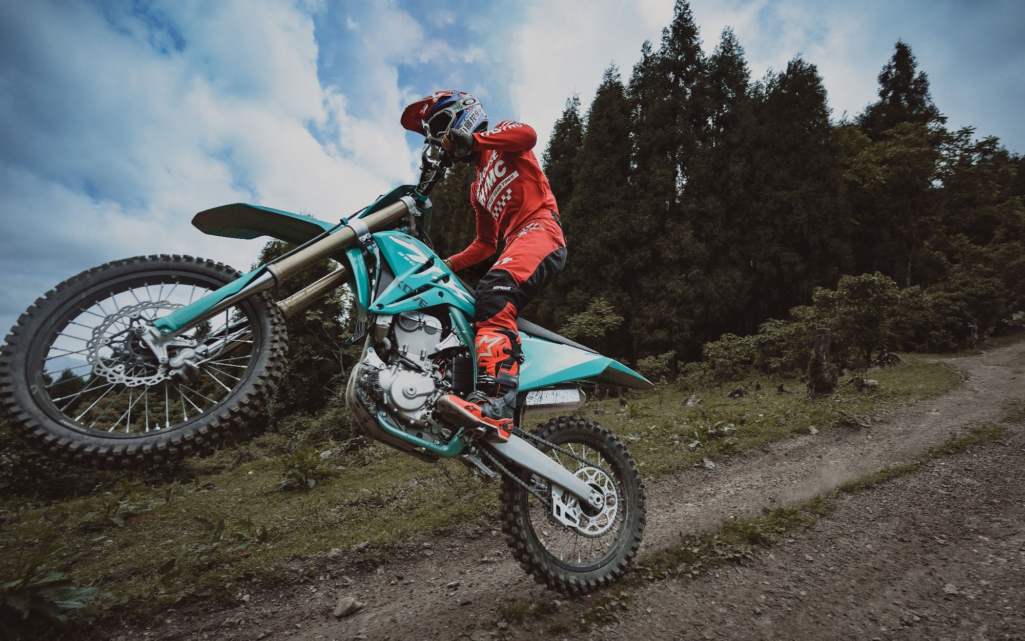 A motorcyclist on an adventure bike.