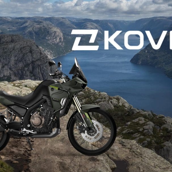 A motorcyclist on a Kove adventure bike.