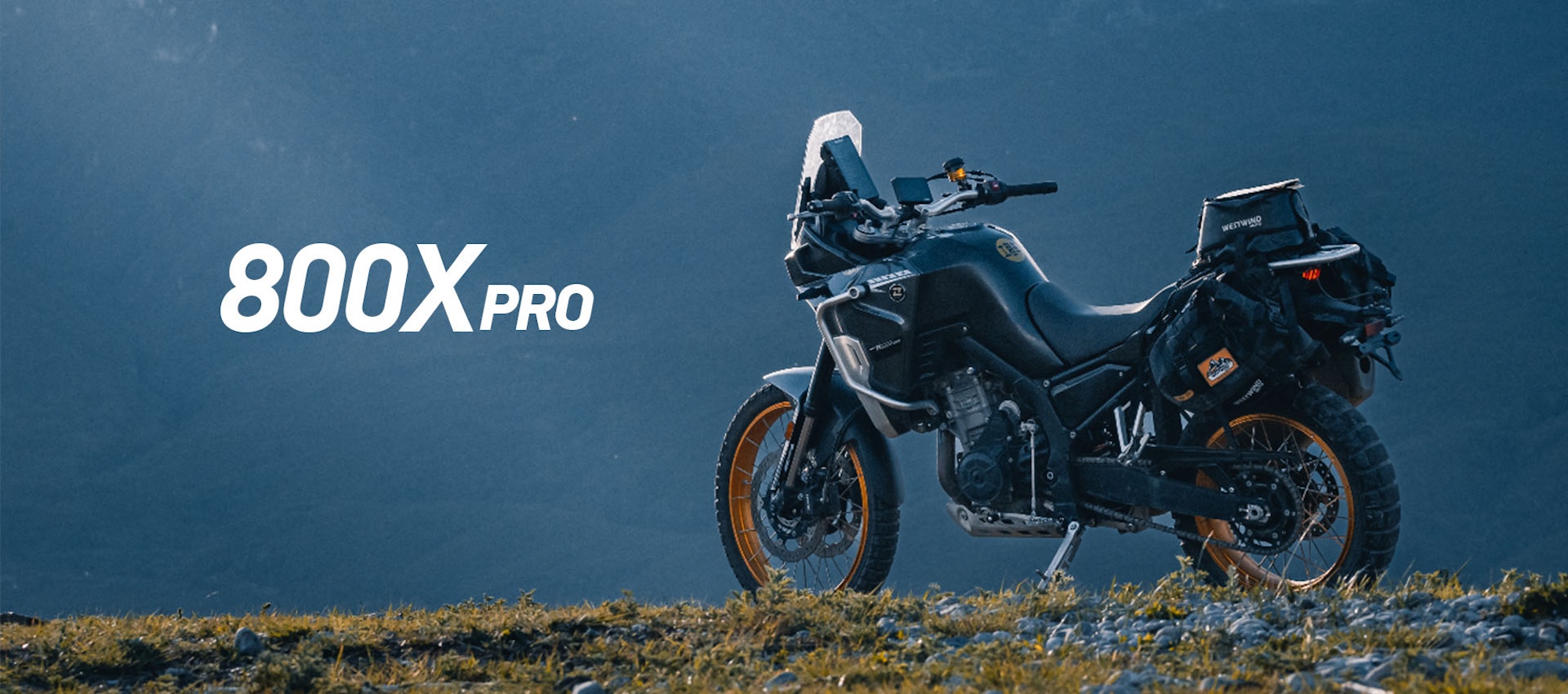 The Kove 800x Pro motorcycle.