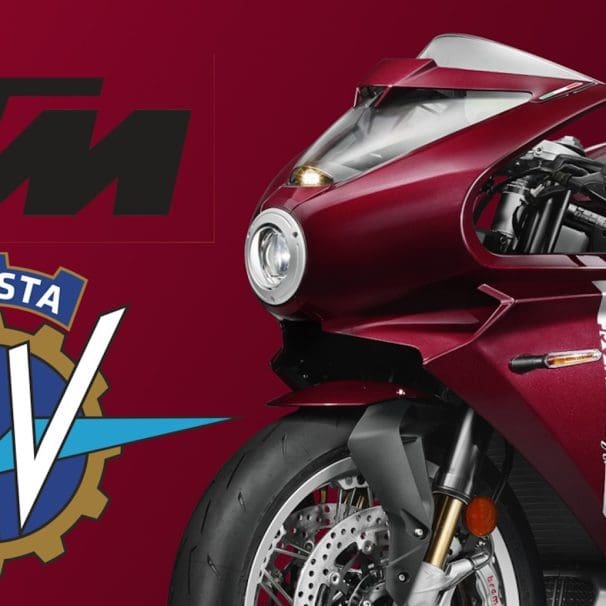 A KTM logo next to an MV Agusta motorcycle and logo.