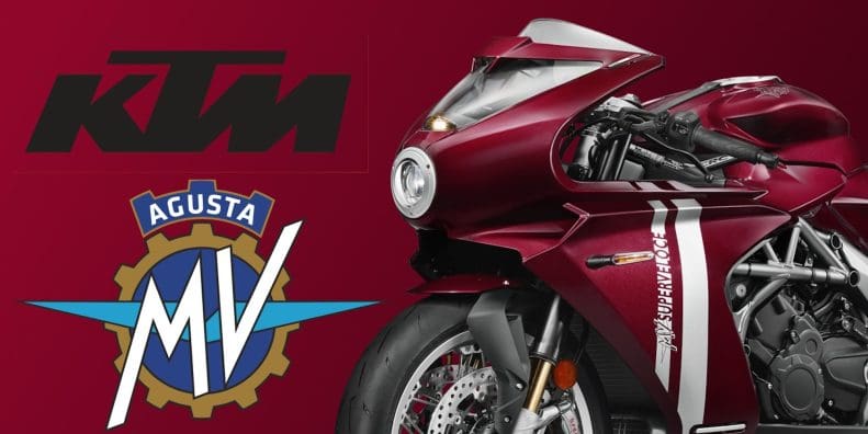 A KTM logo next to an MV Agusta motorcycle and logo.