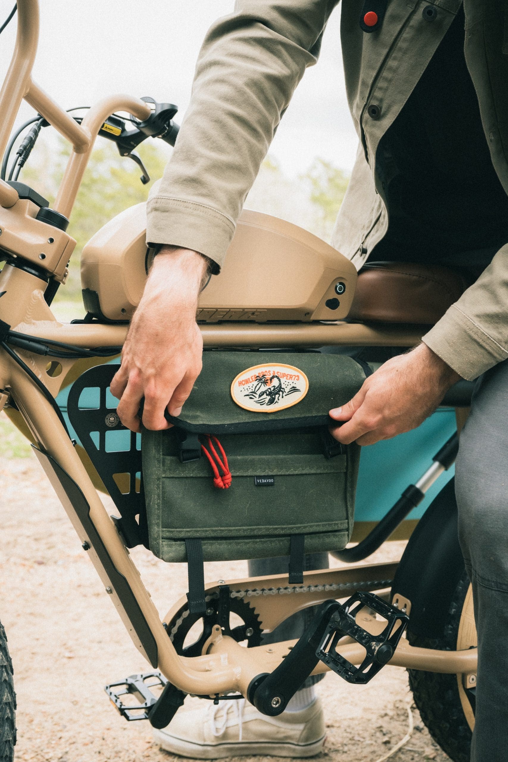 An electric motorcycle bag mount.