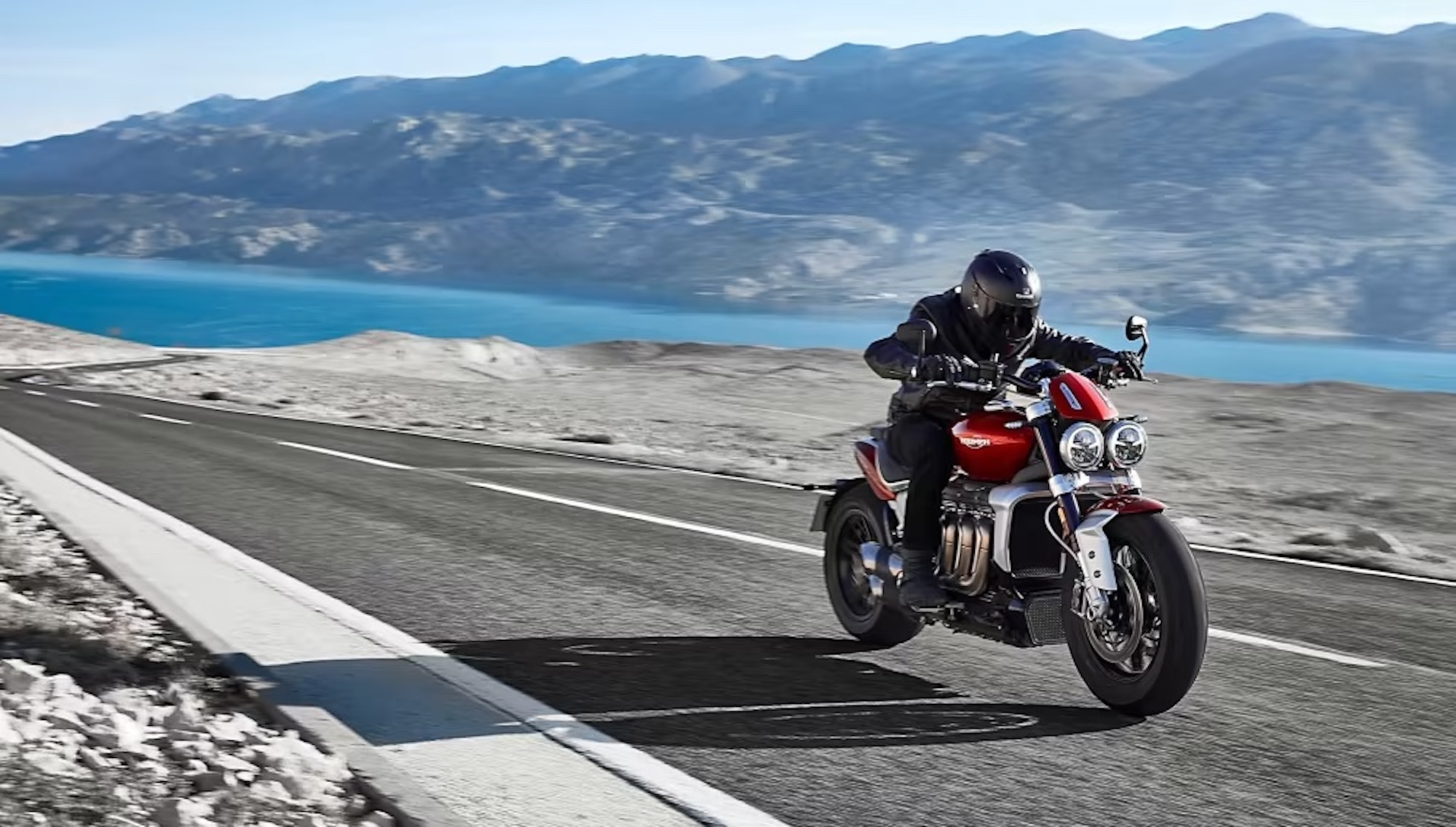 A motorcyclist on a 2024 Triumph Rocket 3.