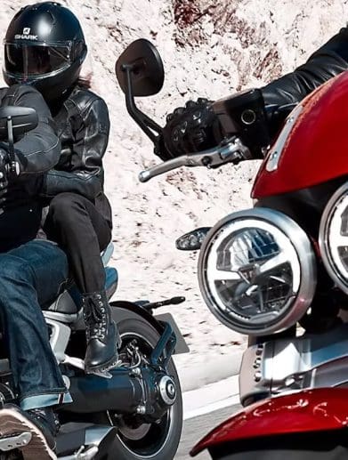 Three motorcyclists on 2024 Triumph Rocket 3 models.