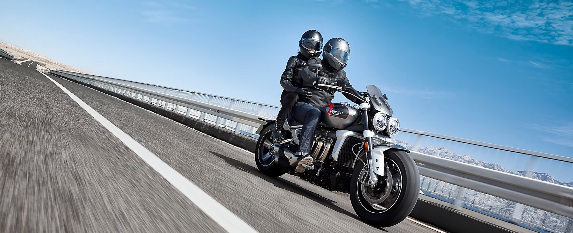 Two motorcyclists on a 2024 Triumph Rocket 3.