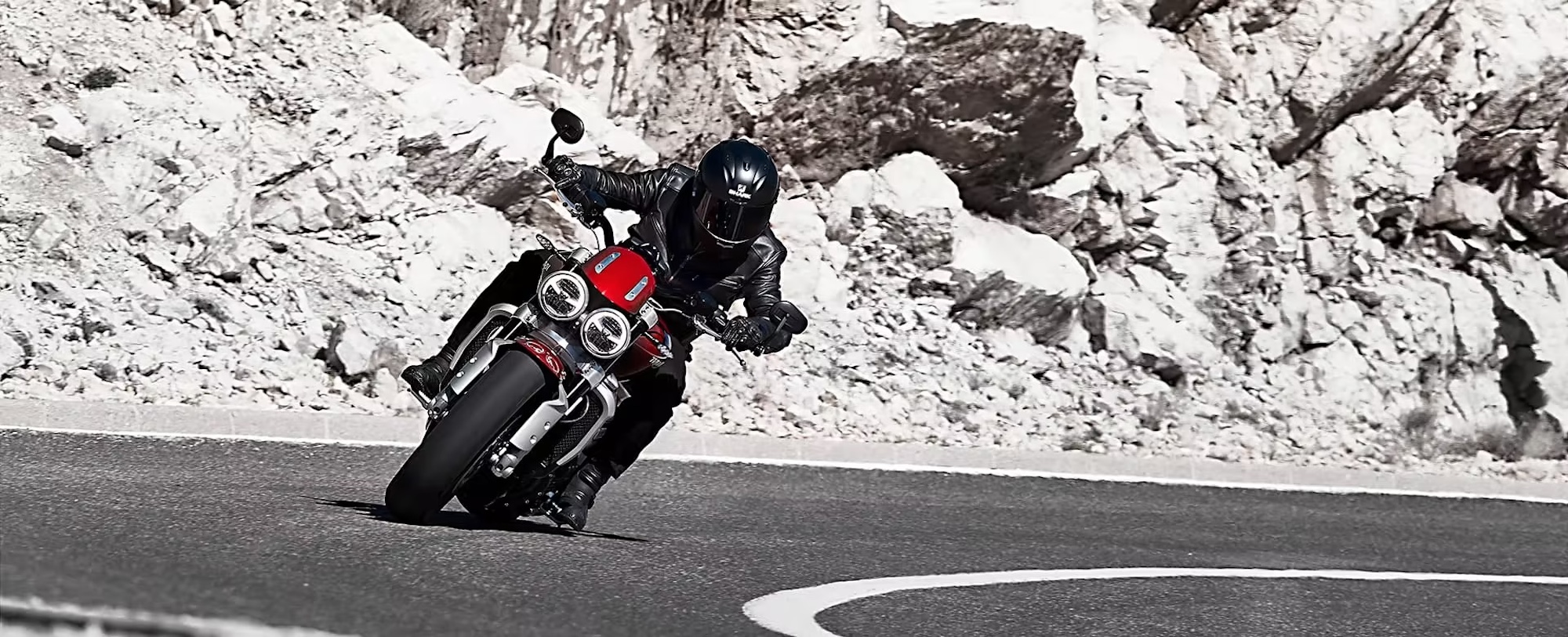 A motorcyclist on a 2024 Triumph Rocket 3.