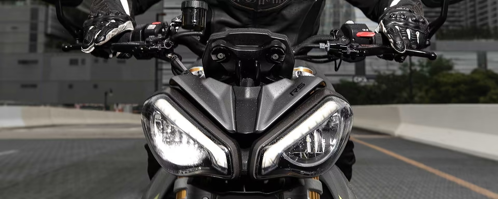 A motorcycle's headlights.