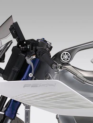 A view of an electric motorcycle concept by Yamaha.