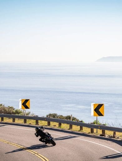 A view of a Buell Super Cruiser riding through a curve. Media provided by Buell.