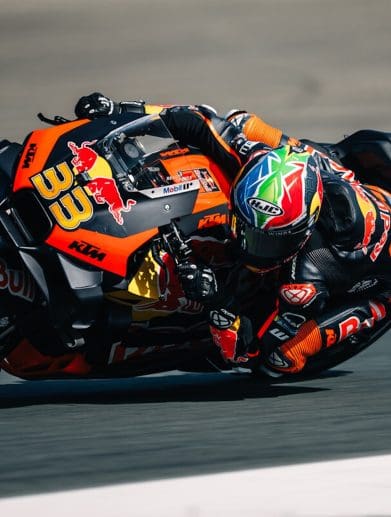 A view of a KTM racer.