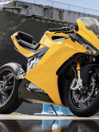 A view of Damon's HyperSport in front of a boat.