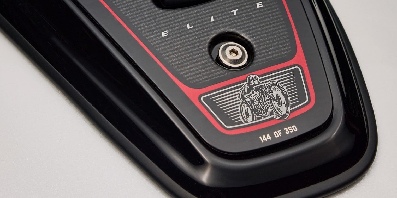 A view of the Elite badging present on Indian's new Challenger and Pursuit Elite.
