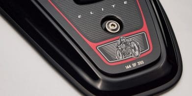 A view of the Elite badging present on Indian's new Challenger and Pursuit Elite.