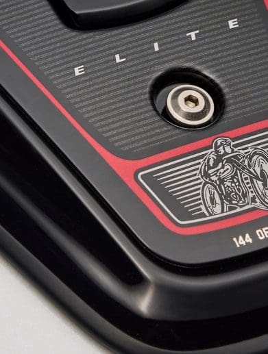 A view of the Elite badging present on Indian's new Challenger and Pursuit Elite.