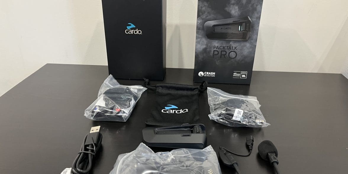 everything included with Cardo Packtalk Pro out of the box.