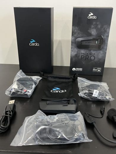 everything included with Cardo Packtalk Pro out of the box.