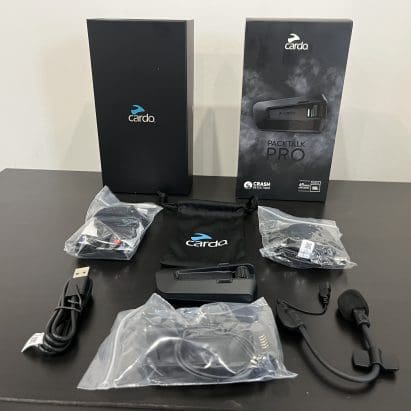 everything included with Cardo Packtalk Pro out of the box.