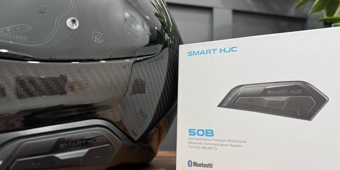 Sena SMART HJC 50B box and installed on a helmet