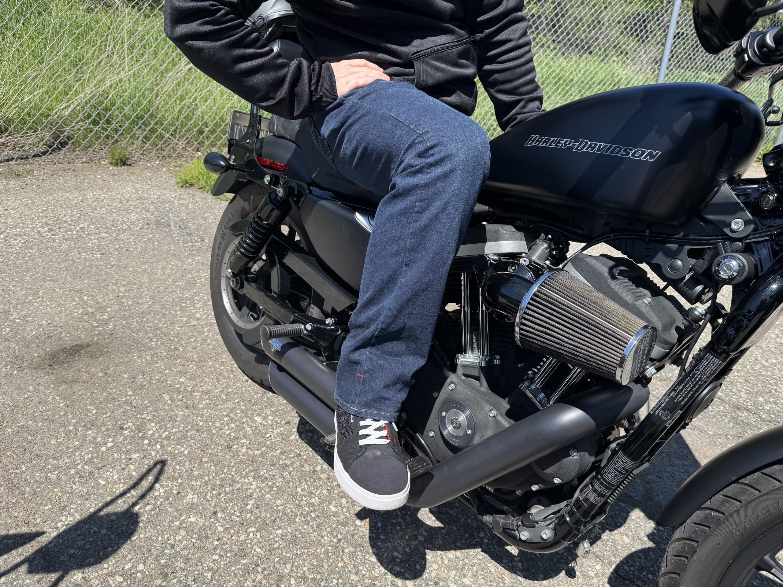 Sidi ARX Air Riding Shoes on a rider on a Harley Davidson