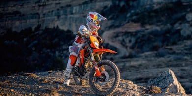 A view of a KTM motorcycle.