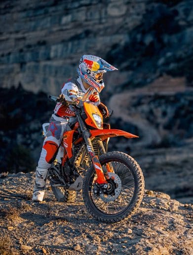 A view of a KTM motorcycle.