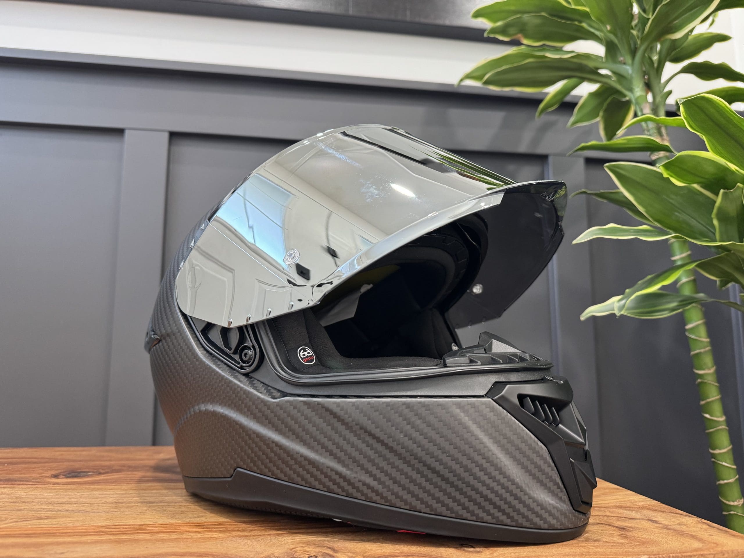 Voss 991 Carbon Helmet side profile with the face shield open