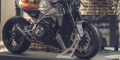 A view of a Norton motorcycle.