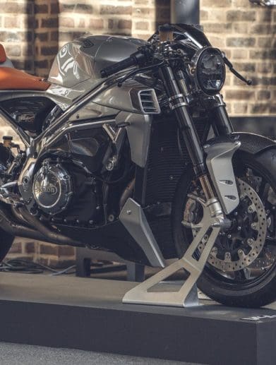 A view of a Norton motorcycle.
