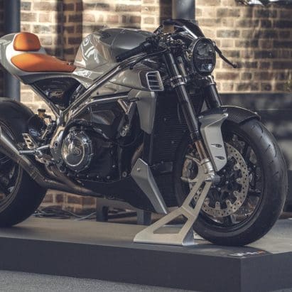 A view of a Norton motorcycle.