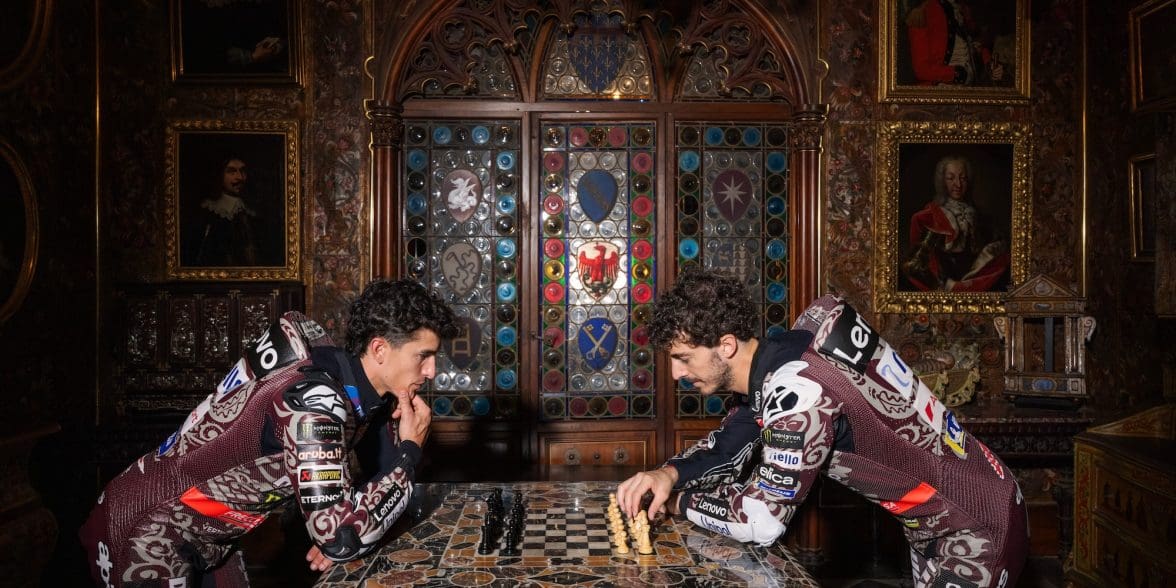 Francesco Bagnaia (#63) and Marc Márquez (#93) in their new Mugello livery.