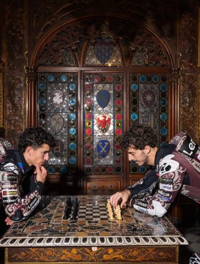 Francesco Bagnaia (#63) and Marc Márquez (#93) in their new Mugello livery.
